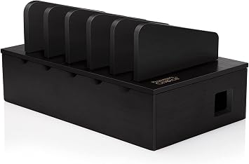 Prosumer's Choice Charging Station for Multiple Devices - 5 Device Charger Organizer for Smartphones and Tablets - Wooden Rack with Removable Dividers - Charging Dock for Work from Home - Black