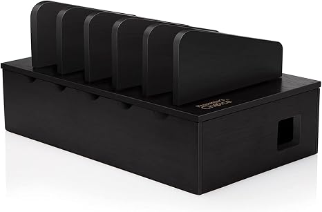 Prosumer's Choice Charging Station for Multiple Devices - 5 Device Charger Organizer for Smartphones and Tablets - Wooden Rack with Removable Dividers - Charging Dock for Work from Home - Black