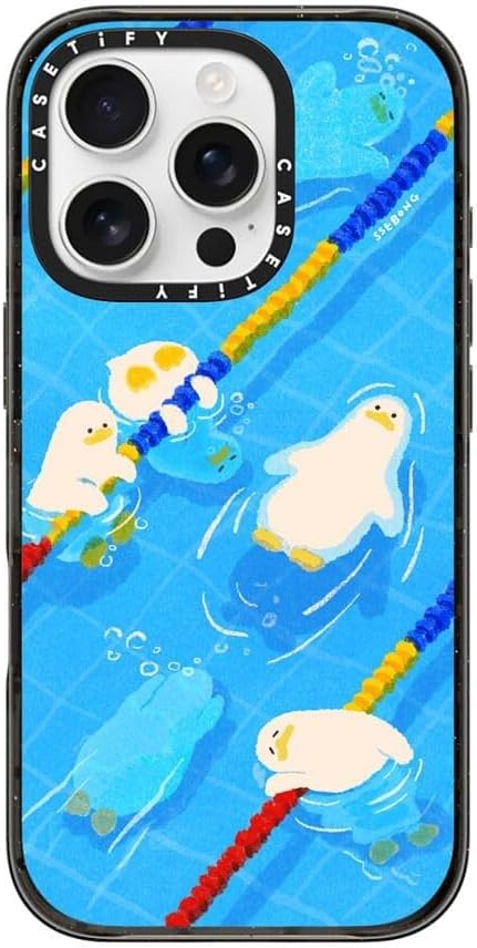 CASETiFY Impact Case for iPhone 16 Pro [Slim / 8.2 ft. 4X Military Grade Drop Protection/Wireless Charging Compatible] - Pool time - Clear Black