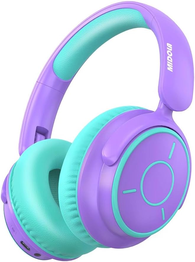 MIDOLA Kids Headphones Bluetooth 5.4 Wireless Volume Limited 85/94dB Hearing Protection Over Ear,68 Hours Playtime Foldable with Cable Aux Wired Built-in Mic for Toddler Child Travel School Purple