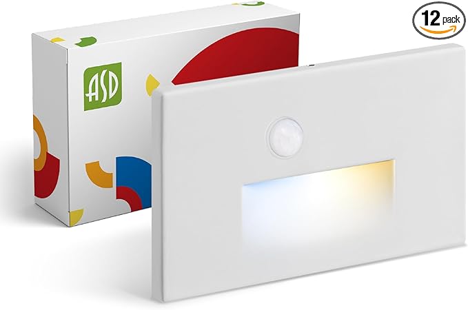ASD LED Recessed Step Light Fixture, Outdoor & Indoor Stair Tread Lighting | 3CCT, Motion Sensor, Waterproof, ETL Listed | 3W 120LM 3000K-5000K 120V | Staircase Hardwired Illumination | White, 12 Pack