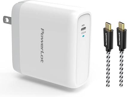 100W USB C Charger PowerLot Fast Wall Charger PD 3.0 GaN Type C Charging, Power Adapter with 5A 6ft Cable, Universal Charger Block for MacBook, iPad, iPhone 14, Pixel, Chromebook and USB-C Laptops - Image 4