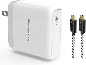 100W USB C Charger PowerLot Fast Wall Charger PD 3.0 GaN Type C Charging, Power Adapter with 5A 6ft Cable, Universal Charger Block for MacBook, iPad, iPhone 14, Pixel, Chromebook and USB-C Laptops - Image 1