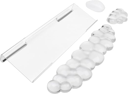 Acrylic Transparent Computer Keyboard Stand with Gel Cloud Keyboard and Mouse Wrist Rest, Ergonomic Tilting 3-in-1 Set, Relieves Painful Typing, for Office/Computer/Laptop/Gaming