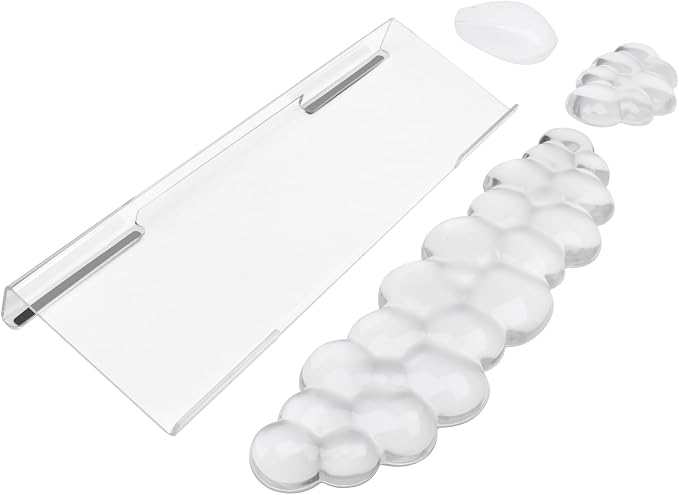 Acrylic Transparent Computer Keyboard Stand with Gel Cloud Keyboard and Mouse Wrist Rest, Ergonomic Tilting 3-in-1 Set, Relieves Painful Typing, for Office/Computer/Laptop/Gaming