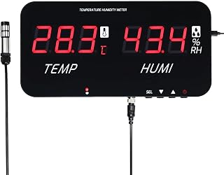 Temperature Humidity Meter, 32°F–158°F & 0–100% RH Thermometer Hygrometer with Large LCD Display, External Sensor, High/Low Alarm, °C/°F Switch, Wall Mount & Desktop for Home, Greenhouse, Office