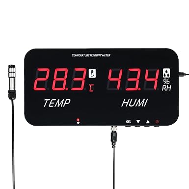 Temperature Humidity Meter, 32°F–158°F & 0–100% RH Thermometer Hygrometer with Large LCD Display, External Sensor, High/Low Alarm, °C/°F Switch, Wall Mount & Desktop for Home, Greenhouse, Office