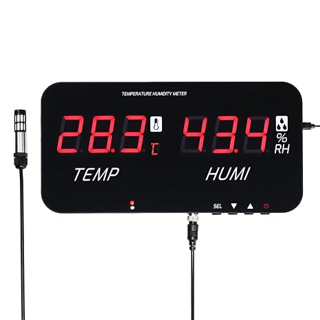 Temperature Humidity Meter, 32°F–158°F & 0–100% RH Thermometer Hygrometer with Large LCD Display, External Sensor, High/Low Alarm, °C/°F Switch, Wall Mount & Desktop for Home, Greenhouse, Office