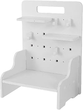 Wood Desk Pegboard Organizer, Desktop Peg Board with Hanger Hooks for Home and Office Supplies, Desktop Display Pegboard for Crafts, Keys and Small Items, Office Desk Accessories, White