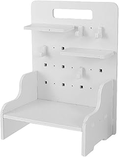 Wood Desk Pegboard Organizer, Desktop Peg Board with Hanger Hooks for Home and Office Supplies, Desktop Display Pegboard for Crafts, Keys and Small Items, Office Desk Accessories, White