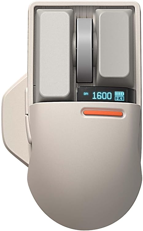 LOFREE Touch PBT Wireless Mouse with USB Receiver, Bluetooth, Wired Connection, Rechargeable, 4000 DPI with OLED Screen Compatible with Glass Surface for Mac Windows PC Notebook/Block Retro Grey