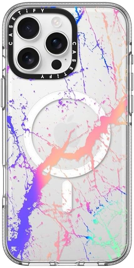CASETiFY Clear iPhone 16 Pro Max Case [Not Yellowing / 6.6 ft. 3X Military Grade Drop Protection/Compatible with Magsafe] - Hypnotic Marble Rainbow - Clear