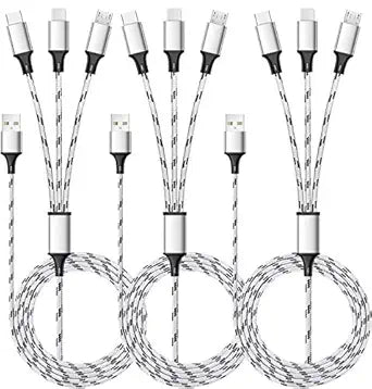 Multi Charging Cable, 5ft 3Pack Multi Charger Cable Nylon Braided Multiple USB Universal 3 in 1 Charging Cord Adapter with Type-C, Micro USB Port Connectors for Cell Phones and More