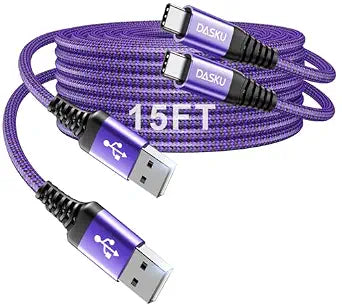 Long USB C Cable 3A Fast Charging, [15FT 2Pack] USB to USB C Cable, USBA to - Image 1