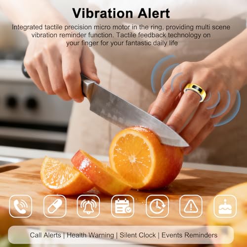 uaue Smart Health Ring for Women Men, Vibration Alert, Touch Control, Fitness Tracker Ring with Sleep/Women's Health/Heart Rate/Steps, IP68 Waterproof for iPhone and Android, Silver 10,No Subscription