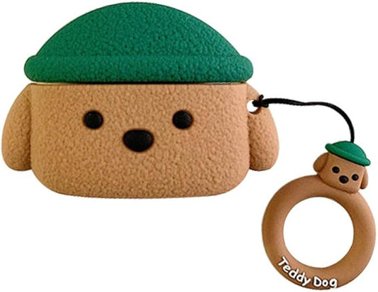 Earphone Case, Super Cute Creative Pet Hat Teddy Dog Earbud Case, Puppy Style Soft Silicone Earphone Protection Skin Compatible with AirPods Pro/Pro 2 +Ring Hook -Brown