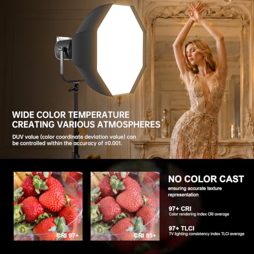 GVM SD300D LED Video Light with Softbox & Light Stand, 300W Video Light Kit with DMX/APP Control,92600Lux@1m,2700K-7500K, CRI97+, Bowens Mount Studio Lights for Studio, Portrait, Commercial, YouTube