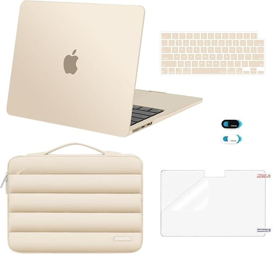 MOSISO Compatible with MacBook Air 13 inch Case M5 2026 M4 2025 M3 M2 2024-2022 A3449 A3240 A3113 A2681, Hard Case&Puffy Bag&Keyboard Cover&Webcam Cover&ScreenFilm for MacBook Air 13.6, Starlight
