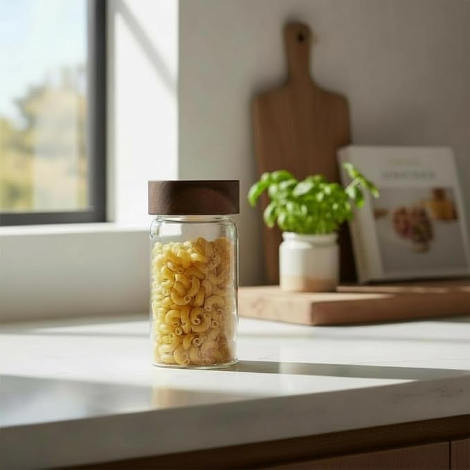 Wide Mouth Glass Storage Jars With 2.5" Acacia Wood Lids - 6 Pack of 8.5 Oz Food Storage Containers - Borosilicate Glass Canisters Sets For Kitchen - Pantry Organizers and Storage for Rice Coffee