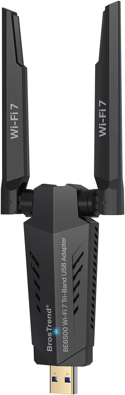 BrosTrend BE6500 USB WiFi 7 Adapter for Desktop PC Tri-Band Long Range WPA3