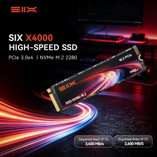 SIX X4000 512G M.2 SSD PCIe Gen3x4 NVME SSD Solid State Drive - Up to 3000MB/s Read, 1300MB/s Write