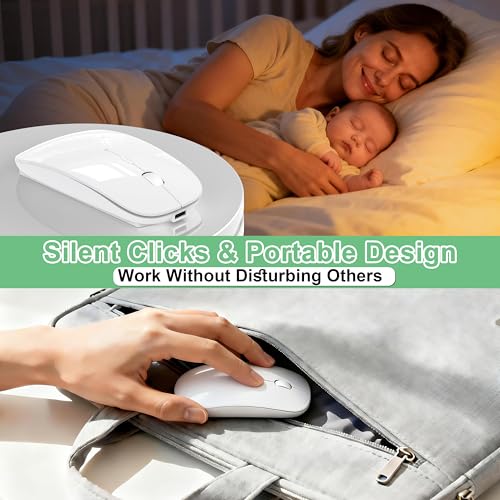 Gizdot-S1 Mouse for iPad/MacBook Air/Pro & Laptop, Bluetooth Wireless Rechargeable Mouse with Type-C, Slim Mouse Jiggler for iMac, 4 Connection Modes, Silent Click, 1600 DPI Compatible Mac OS/Windows
