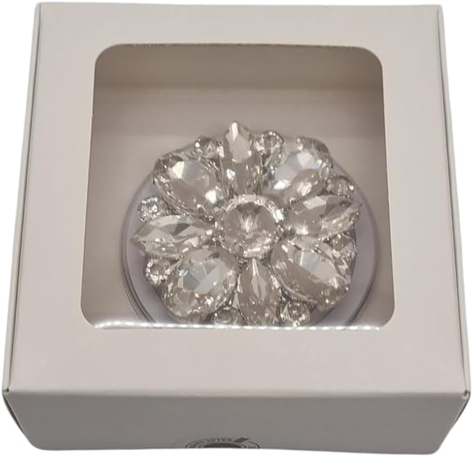 Magnetic Phone Grip Stand, Compatible with MagSafe, Adhesive Metal Ring Included for Non-MagSafe Cases, Expanding Holder and Kickstand, Pearl and Crystal Design (Vintage Crystal Brooch)