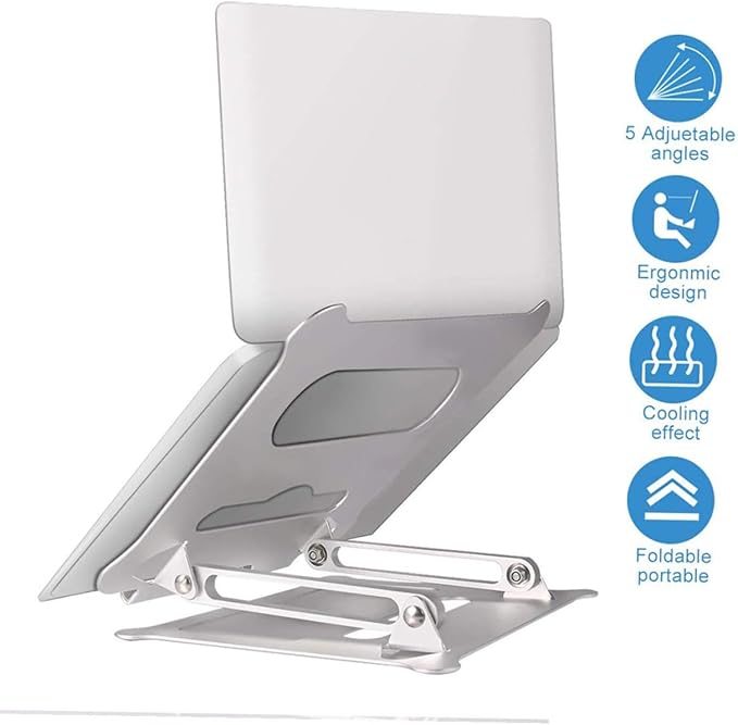 BESPORTBLE Foldable Adjustable Laptop Computer Stand Aluminum Alloy Notebook PC Holder Portable Silver for Home Office and Travel Use