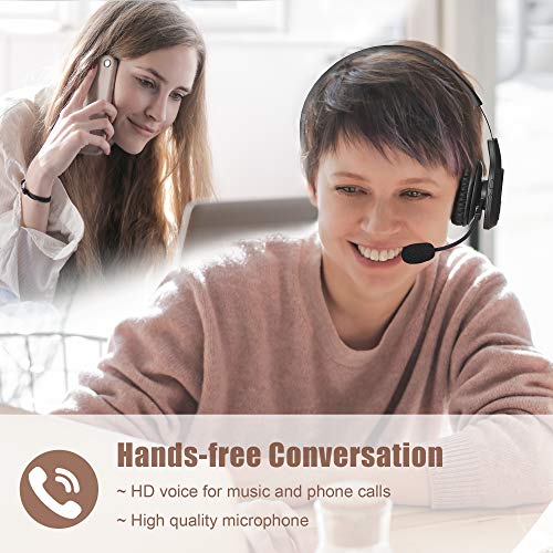 Trucker Bluetooth Headset V5.0, Wireless Headset with Noise Canceling&Mute Microphone for Cell Phones, On Ear Bluetooth Headphone for Computer, Zoom Meetings, Skype, Home Office