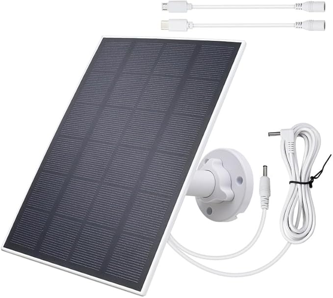 5V 3W Waterproof Solar Panel Charger for Outdoor Security Camera with DC 3.5MM Male and Elbow Cables & Type-C-Female Head & Micro-Female Head，360° Adjustable Bracket Wall Mount for Eufy Camera