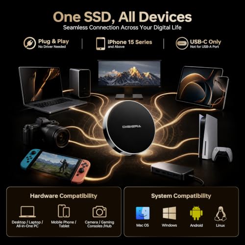 DIGIERA 4TB Magnetic Portable SSD, External Solid State Drives with USB-C 3.2 Gen 2x2, Speed Up to 2000MB/s, Compact & Durable, Compatible with iPhone 15/16/17 Series and Other USB-C Devices, Black