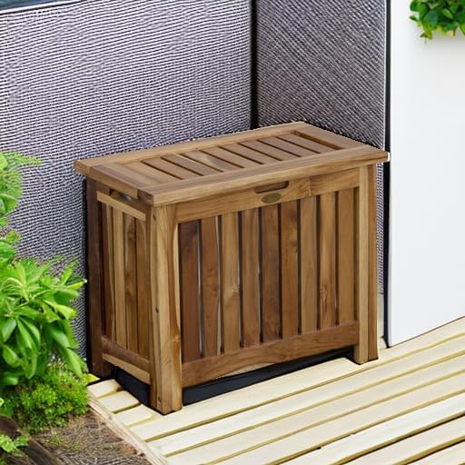DecoTeak Solid Hamper in Natural Teak, Solid Bench in Natural Teak, 23 inch W x 12.5 inch D x 18.5 inch H