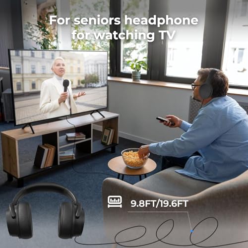 Long Cord TV Headphones for Seniors with Volume Control