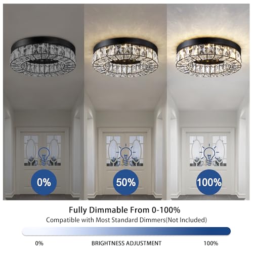 MEXO Crystal LED Flush Mount Ceiling Light Fixtures Modern Black LED Chandelier Lighting for Kitchen Closet Hallway Bedroom Foyer Laundry Room