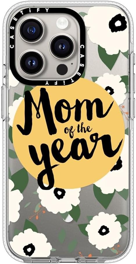 CASETiFY Clear iPhone 15 Pro Case [Not Yellowing / 6.6 ft. 3X Military Grade Drop Protection/Compatible with Magsafe] - Mom of The Year Yellow Floral - Clear