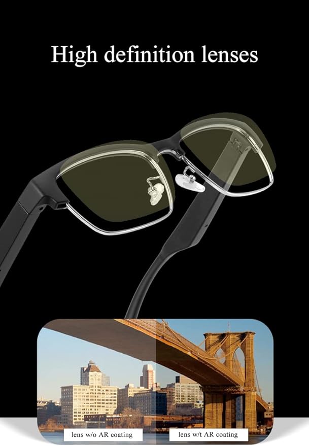 AI Bluetooth Glasses,New Wireless Bluetooth Smart Audio Glasses with Speakers,Men's/Women's Indoor and Outdoor Entertainment Smart Glasses,Including 2 Magnetic Charging Wires(Silver,Clear)