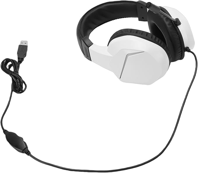 Tangxi USB Wired Headset, PC RGB Lighting Headphone with Noise Canceling Mic, Noise Isolation 40mm Drivers, Virtual 7.1 Surround Sound, for PC Gaming Call Center Online Classes (White)