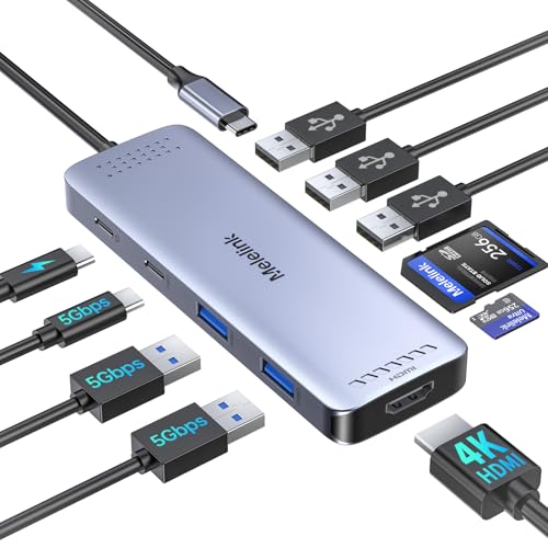 USB C Hub Multiport Adapter for MacBook Pro/Air, 10 in 1 USB C Dongle Mac HDMI Adapter, USBC Dock Compatible for iPad Pro, iMac, Dell, HP, Lenovo (4K@60Hz HDMI,SD/TF Card Reader,100W PD, 6 USB Ports)