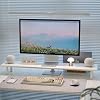 Bamboo Dual Monitor Stand Riser, White Desk Shelf with Storage
