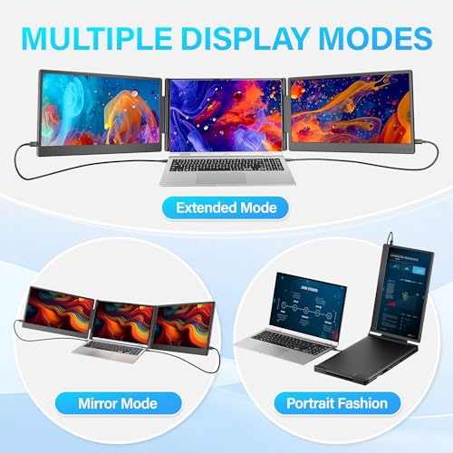 Laptop Screen Extender, 14.2" FHD 1080P Triple Portable Monitor for Laptop with Smart Adjustment Button, USB-C/HDMI Plug and Play Monitor Extender for Wins/Mac/Android/Switch, Fit 13-17" Laptops