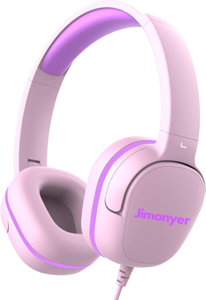 Kids Headphones for School, 3.5mm Jack Wired Headphones for Kids with Safe Volume Limiter, HD Stereo Sound On-Ear Girls Boys Toddler Headphone for Tablet, iPad, Kindle(Pink)