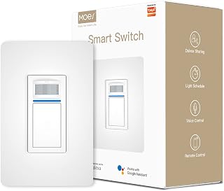 MOES Smart Motion Sensor Switch Single Pole, Needs Neutral Wire, Wi-Fi PIR Infrared Motion Activated Light Switch, Smart Life Tuya APP Remote Control Compatible with Alexa and Google, FCC Listed