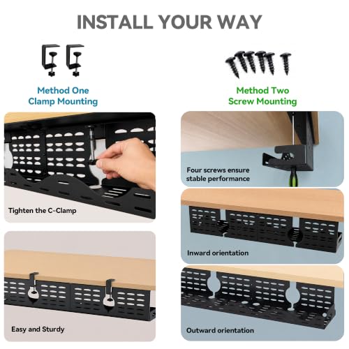 Under Desk Cable Management Tray, Expandable Metal Organizer