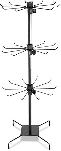 3 Tier 28.3 x 11.8 Inch Rotating Display Stand, Earring Display Rack, Black Metal Retail Display Stand with Hooks for Necklace, Bracelet, Earrings, and Keychains, Adjustable Height