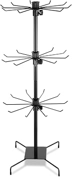 3 Tier 28.3 x 11.8 Inch Rotating Display Stand, Earring Display Rack, Black Metal Retail Display Stand with Hooks for Necklace, Bracelet, Earrings, and Keychains, Adjustable Height