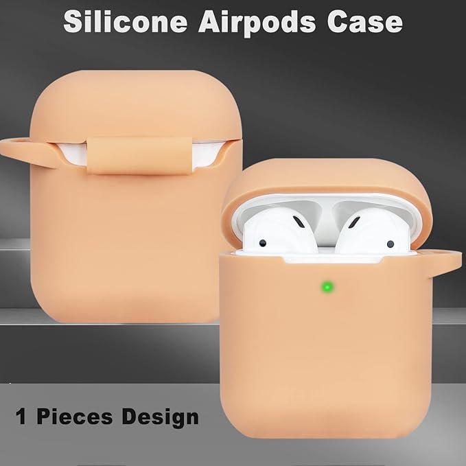 Silicone Compatible with Airpods Case, Gawnock Soft Case Cover Flexible for Compatible with Airpods 2nd/1st Generation Cover for Women Girls with Keychain - Khaki