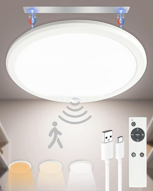 Rechargeable Motion Sensor Ceiling Lights for Hallway, Bathroom (Round)