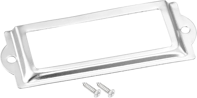 uxcell Metal Label Holders, 82x30mm 60pcs File Name Card Tag Label Holder Frame for Office Library Drawer Cabinet Shelves, Silver Tone