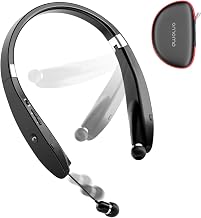 AMORNO Foldable Bluetooth Headphones Wireless Neckband Headset with Retractable Earbuds, Sports Sweatproof Noise Cancelling Stereo Earphones with Mic - Image 1