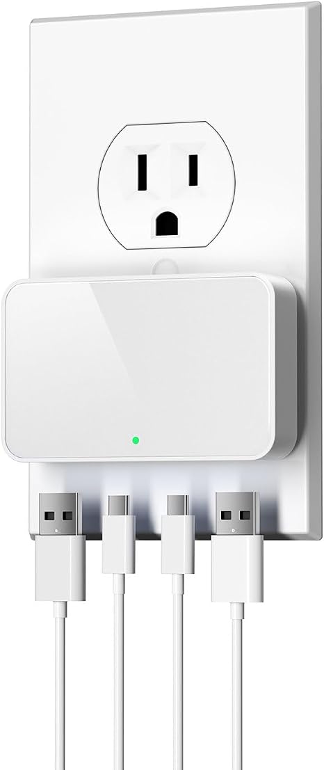 USB C Wall Charger, Super Thin Flat USB Wall Plug with 4 Ports, Fast Charging USB Plug Adapter with PD20W for Home and Travel (White)